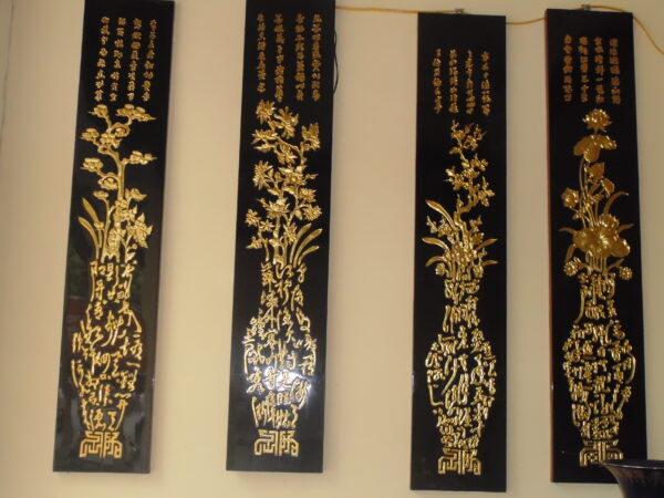 Mẫu tranh tứ quý son son thếp vàng đẹp