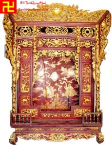 Mẫu khám thờ cổ chạm Long Ly Quy Phượng sơn bằng sơn ta, dát vàng ta 9999 đẹp nhất