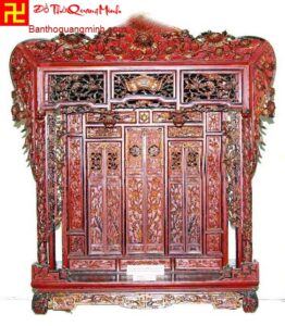 Mẫu khám thờ cổ chạm Tùng Trúc Cúc Mai sơn son thếp bạc phủ hoàng kim đẹp