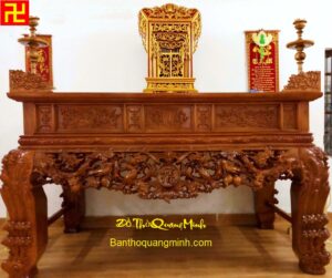 Bàn thờ sập gỗ gụ chạm Mai Điểu sơn pu đẹp