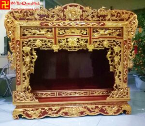 Mẫu khám thờ để tượng chạm Tứ linh hóa sơn son thếp bạc phủ hoàng kim