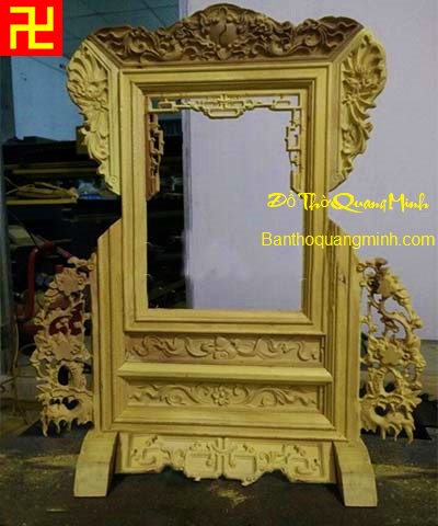khung ảnh thờ gia tiên đẹp bằng gỗ mít lõi sơn son thếp vàng, thếp bạc