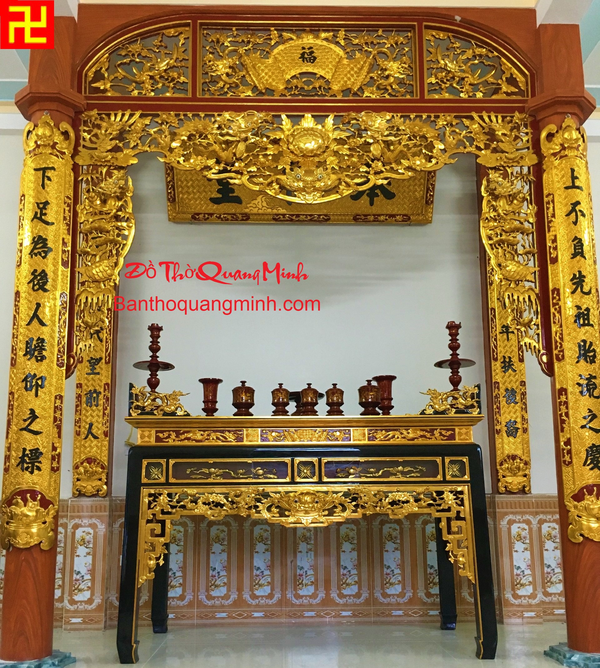 Mẫu không gian thờ cúng cùng với bộ đồ thờ gia tiên sơn son thếp vàng đẹp nhất